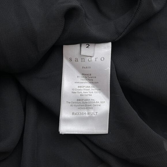 Sandro Paris Dress Women 2 Black Velvet Midi Lace Trim Slip Party Cocktail Goth - Picture 9 of 12